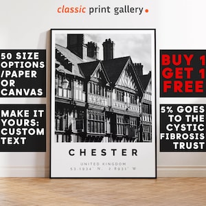 Chester Poster Black and White Print England, Chester Wall Art, Chester Travel Poster, Chester Photo Print, England, United Kingdom, UK,3264