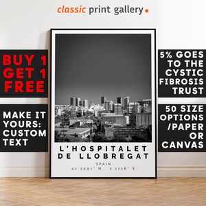 L'Hospitalet de Llobregat Print Wall Art Black and White Poster,Personalized Birthday Travel Gift Present Photography Artwork Spain 12840a