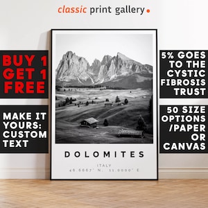 Dolomites Print,Dolomites Wall Art,Dolomites Black and White Poster,Personalized Birthday Travel Gift Present Artwork Italy 12466a1