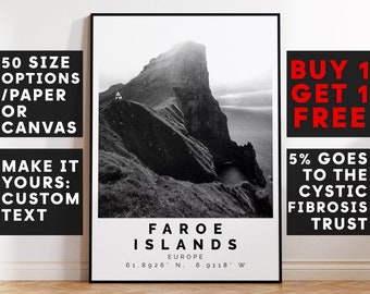 Faroe Islands Poster Black and White Print, Faroe Islands Wall Art,Faroe Islands Travel Poster Photo,Faeroe, Færøerne,Tórshavn, Europe,4611b