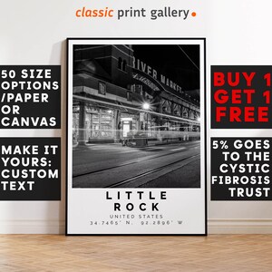 Little Rock Poster Black and White Print, Little Rock Wall Art, Little Rock Travel Photo, Little Rock Map, Arkansas Poster Print, 3813