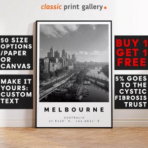 Melbourne Poster Black and White Print, Melbourne Wall Art, Melbourne Travel Poster, Melbourne Photo Print, Australia, Victoria, 2861