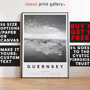 Guernsey Poster Black and White Print, Guernsey Wall Art, Guernsey Travel Poster, Guernsey Photo Print, United Kingdom,5313