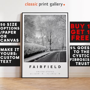 Fairfield Poster Black and White Print, Fairfield Wall Art, Fairfield Travel Poster, Fairfield Photo Print, Connecticut, USA,5052