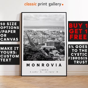 Monrovia Poster Black and White Print, Monrovia Wall Art, Monrovia Travel Poster, Monrovia Photo Print, Liberia, West Africa, 2896