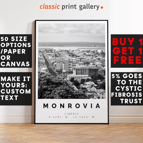 Monrovia Poster Black and White Print, Monrovia Wall Art, Monrovia Travel Poster, Monrovia Photo Print, Liberia, West Africa, 2896