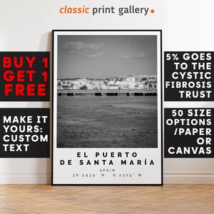 El Puerto de Santa María Print Wall Art Black and White Poster,Personalized Birthday Travel Gift Present Photography Artwork Spain 12756a