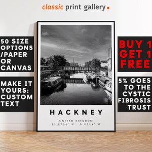 Hackney Poster Black and White Print, Hackney Wall Art, Hackney Travel Poster, Hackney Photo Print, United Kingdom,5300 image 1