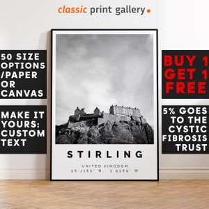 Stirling Poster Black and White Print, Stirling Wall Art, Stirling Photo Print, Stirling Gift Travel Decor,Scotland,6742