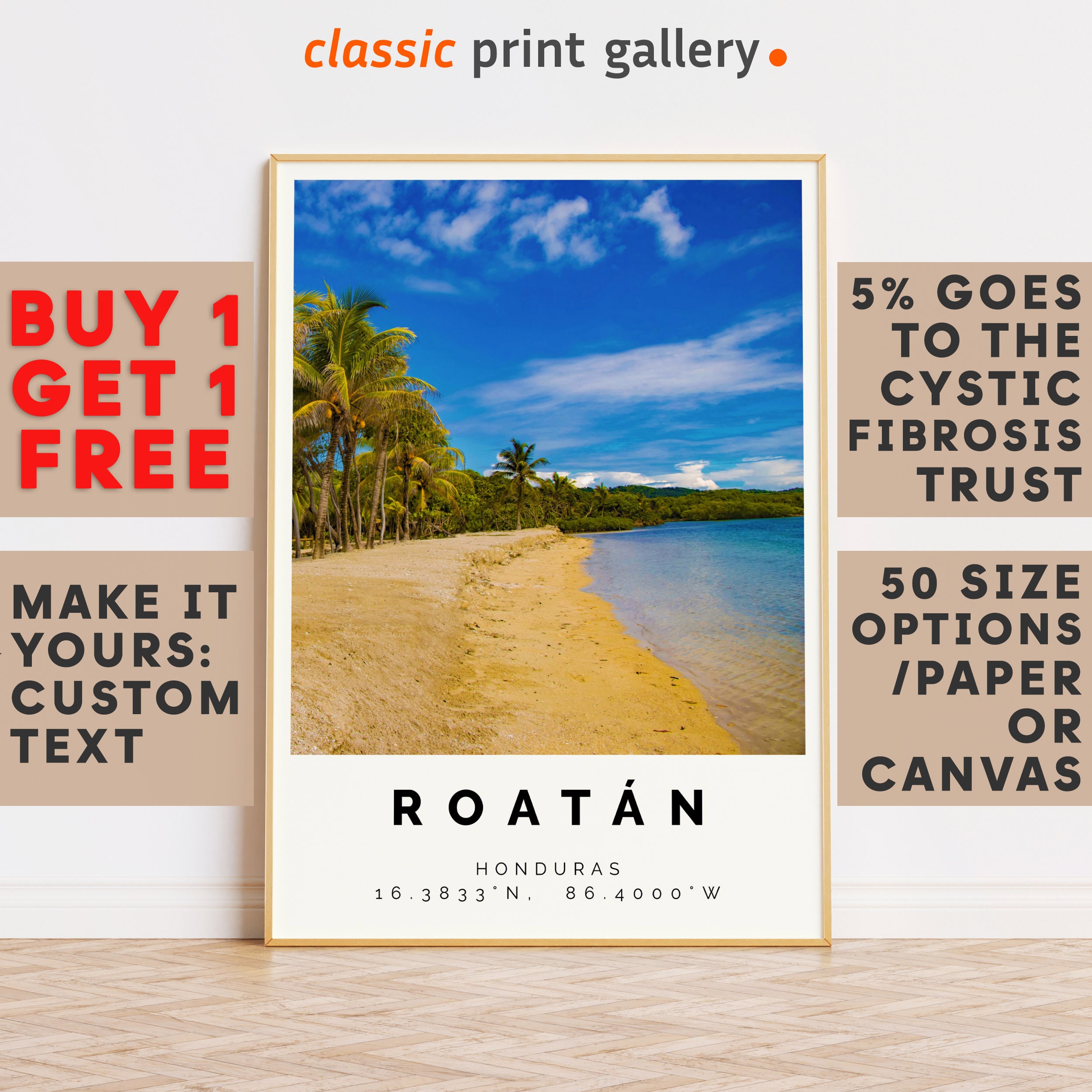 Roatán Print,Roatán Wall Art,Roatán Colorful Poster,Personalized Birthday Beach Travel Gift Coastal Photography Honduras 15686