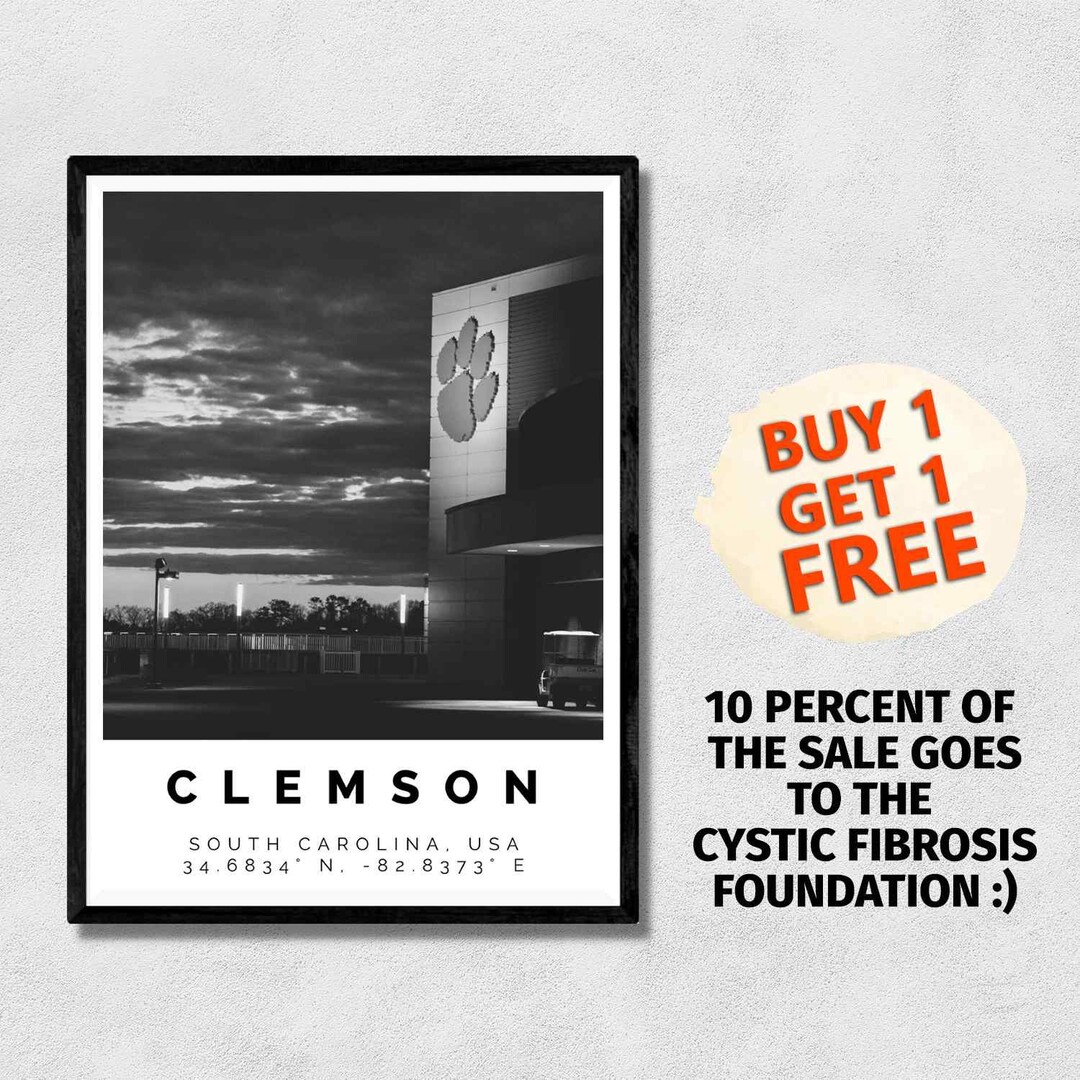 Clemson Poster Black and White Print Clemson Wall Art Etsy