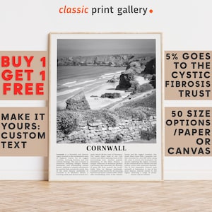 Cornwall Print, Cornwall Wall Art, Cornwall Black and White Poster, Personalized Birthday Travel Gift Present Photography UK 11618a2