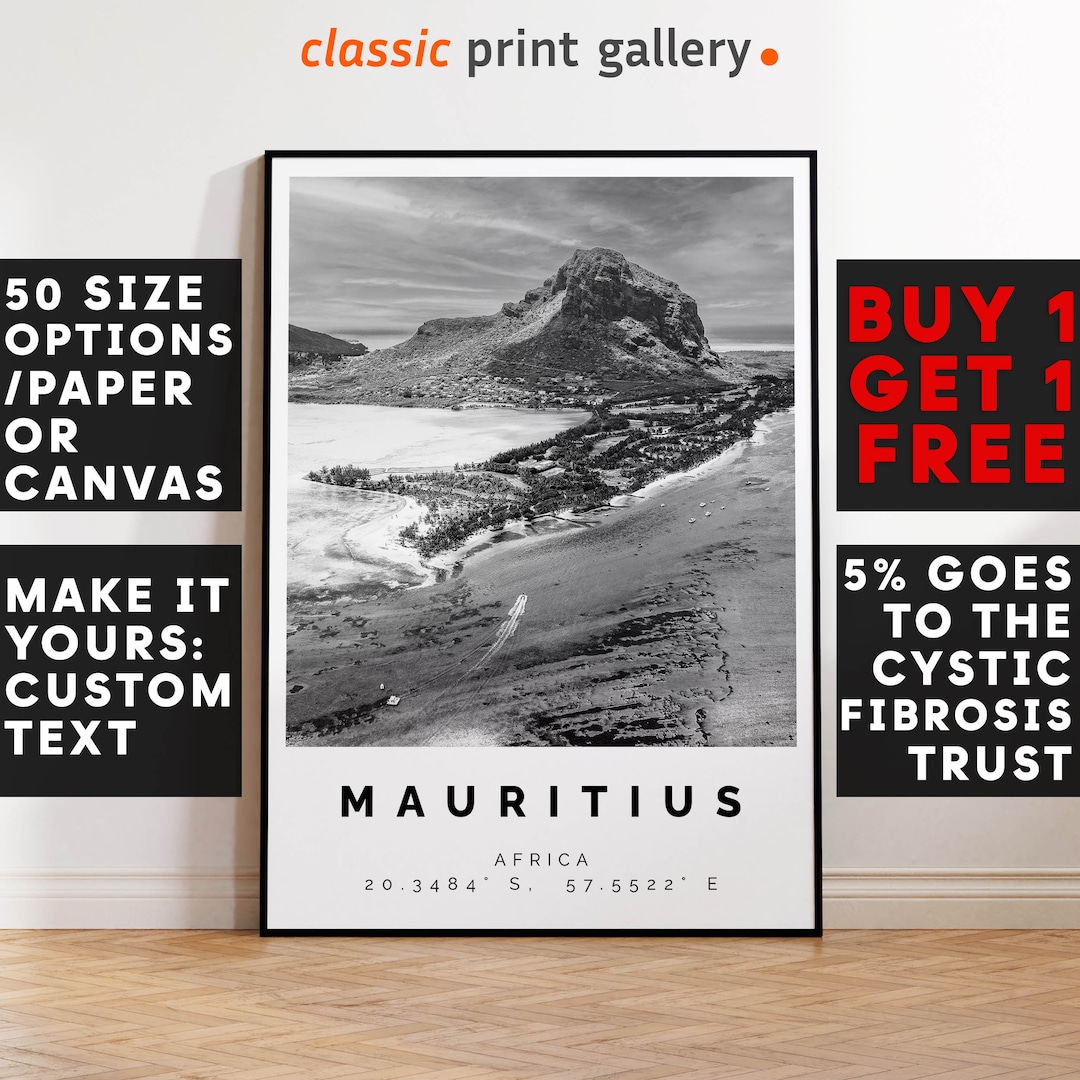 Mauritius Poster Black and White Print Mauritius Wall Art Etsy