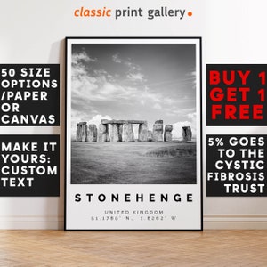 Stonehenge Poster Black and White Print, Stonehenge Wall Art, Stonehenge Travel Photo, Stonehenge Map, England Poster, England Print, 4112