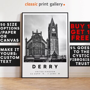Derry Poster, Derry Print, Derry Black and White Photographic Art, Wedding gift, Coordinates Poster, Travel Gift, 3370