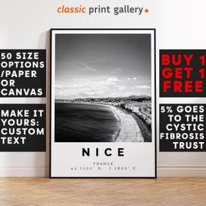 Nice France Poster Black and White Print, Nice Wall Art, Nice Travel Photo, Nice Map, Cote d'Azur Poster, France Print, 4514