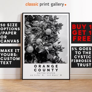 Orange County Poster,Orange County Print,Orange County Black and White Photographic Art, Wedding gift, Coordinates Poster, Travel Gift, 4479