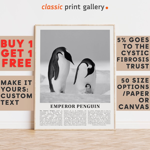 Emperor Penguin Print, Emperor Penguin Wall Art Poster, Black White Classroom Teacher Gift Present Kids Room Nursery Photography Art 14634a