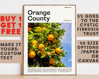 Orange County Print, Orange County Wall Art, Orange County Color Poster With Text, Personalized Birthday Travel Gift Present, USA 12080b1