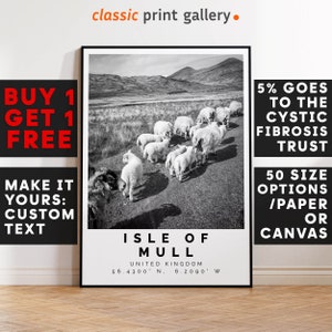 Isle Of Mull Print,Isle Of Mull Wall Art,Isle Of Mull Black and White Poster,Personalized Birthday Travel Gift Present Artwork Uk 12502a