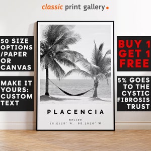 Placencia Poster Black and White Print, Placencia Beach Wall Art, Placencia Travel Photo, Placencia Map, Belize  Poster, Belize  Print, 4381