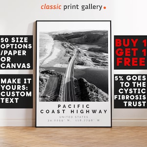 Pacific Coast Highway Poster,Pacific Coast Highway Print,Pacific Coast Highway Black and White Photographic Art, Wedding gift, 4463