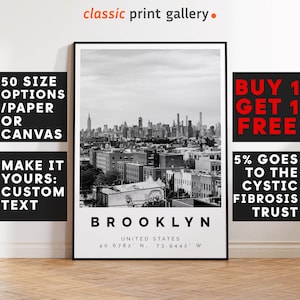 Brooklyn Poster Black and White Print, Brooklyn Wall Art, Brooklyn Travel Photo, Brooklyn Map, New York Print, 3162