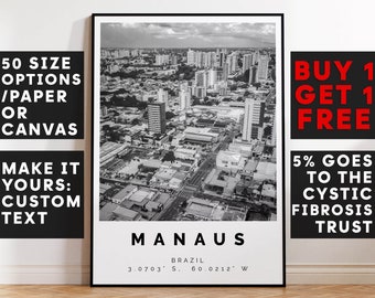 Manaus Poster Black and White Print, Manaus Wall Art, Manaus Travel Poster, Manaus Photo Print,  Brazil,5508