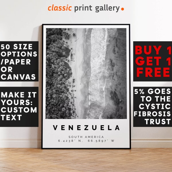 Venezuela Poster Black and White Print, Venezuela Wall Art, Venezuela Travel Poster, Venezuela Photo Print, Caracas, South America,5481a