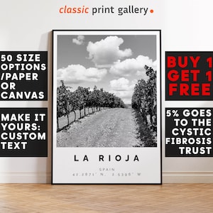 La Rioja Poster Black and White Print, La Rioja Wall Art, La Rioja Travel Photo, La Rioja Map, Spain Poster, Spain Print, 3758