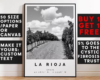 La Rioja Poster Black and White Print, La Rioja Wall Art, La Rioja Travel Photo, La Rioja Map, Spain Poster, Spain Print, 3758