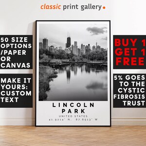 Lincoln Park Poster Black and White Print, Lincoln Park Wall Art, Lincoln Park Travel Poster Photo Print, Chicago, Illinois, USA,5039