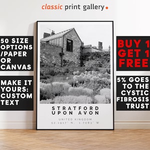 Stratford-upon-Avon Poster Black and White Print, Stratford-upon-Avon Wall Art,Stratford-upon-Avon Travel Photo,Stratford-upon-Avon Map,4108