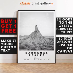Bardenas Reales Print,Bardenas Reales Wall Art,Bardenas Reales Black and White Poster,Personalized Birthday Travel Gift Spain 14546a