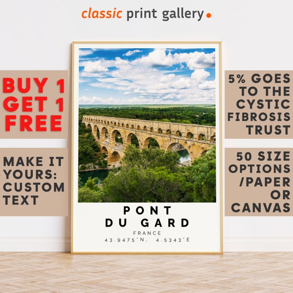 Impression Pont du Gard, art mural Pont du Gard, affiche colorée Pont du Gard, cadeau de voyage d'anniversaire personnalisé présent France 13052