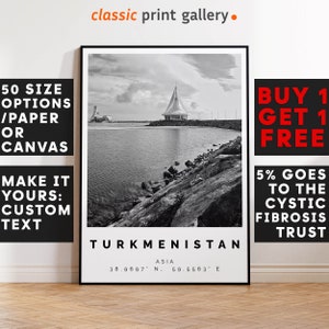 Turkmenistan Poster Black and White Print, Turkmenistan Wall Art, Turkmenistan Travel Poster, Turkmenistan Photo Print, Asia,5664