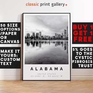 Alabama Poster Black and White Print, Alabama Wall Art, Alabama Travel Poster, Alabama Photo Print, United States, The South, 2956