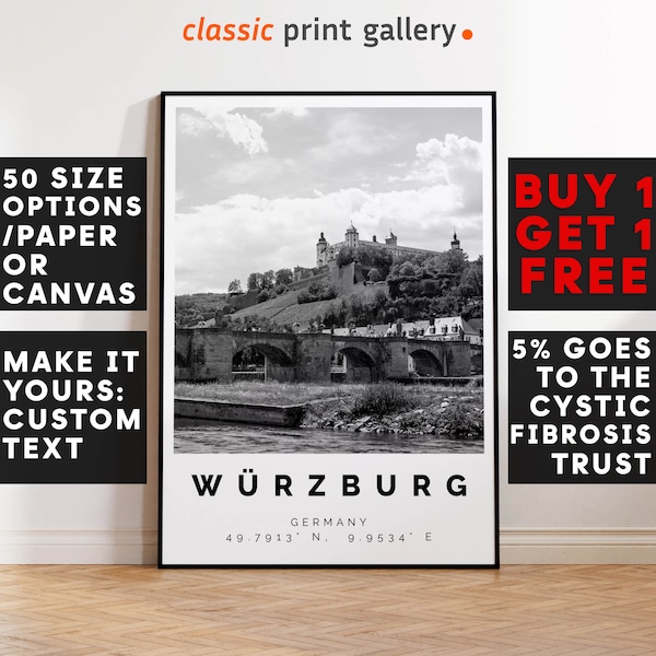 Wurzburg Poster Black and White Print, Wurzburg Wall Art, Wurzburg Travel Poster, Wurzburg Photo Print, Germany,4692