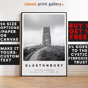 Glastonbury Poster Black and White Print, Glastonbury Wall Art, Glastonbury Travel Poster Photo, Glastonbury Map, England Print, 3477