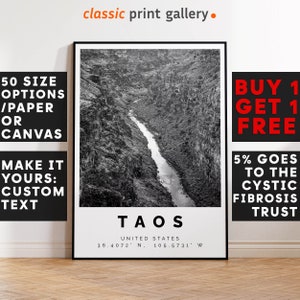 Taos Poster Black and White Print, Taos Wall Art, Taos Travel Photo, Taos Map, New Mexico Poster, New Mexico Print, 4055