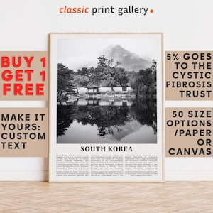 South Korea Print, South Korea Wall Art, South Korea Black and White Poster, Personalized Birthday Travel Gift Present Asia 12260a3