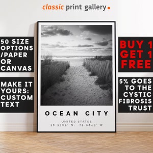 Ocean City Poster Black and White Print, Ocean City Wall Art, Ocean City Travel Photo, Ocean City Map, California Poster Print, 4494