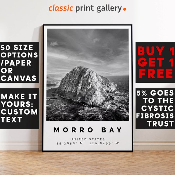 Morro Bay Poster Black and White Print, Morro Bay Wall Art, Morro Bay Travel Poster, Morro Bay Photo Print, California,USA,4738