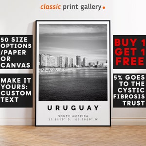 Uruguay Poster Black and White Print, Uruguay Wall Art, Uruguay Travel Poster, Uruguay Photo Print, Montevideo, South America,5489a