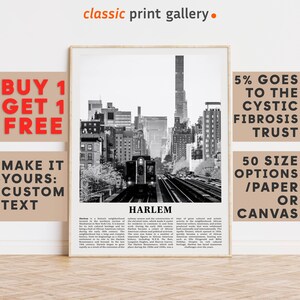 Harlem Print, Harlem Wall Art, Harlem Black and White Poster, Personalized Birthday Travel Gift Present Photography  Artwork, USA 11775a