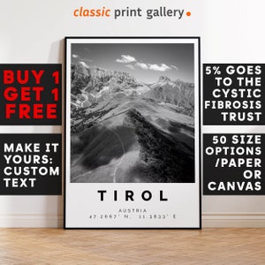Tirol Print,Tirol Wall Art,Tirol Black and White Poster,Personalized Birthday Travel Gift Present Photography Artwork Austria 12671a