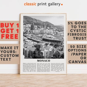 Monaco Print, Monaco Wall Art, Monaco Black and White Poster, Personalized Birthday Travel Gift Present Photography  Artwork, Europe 11999a1