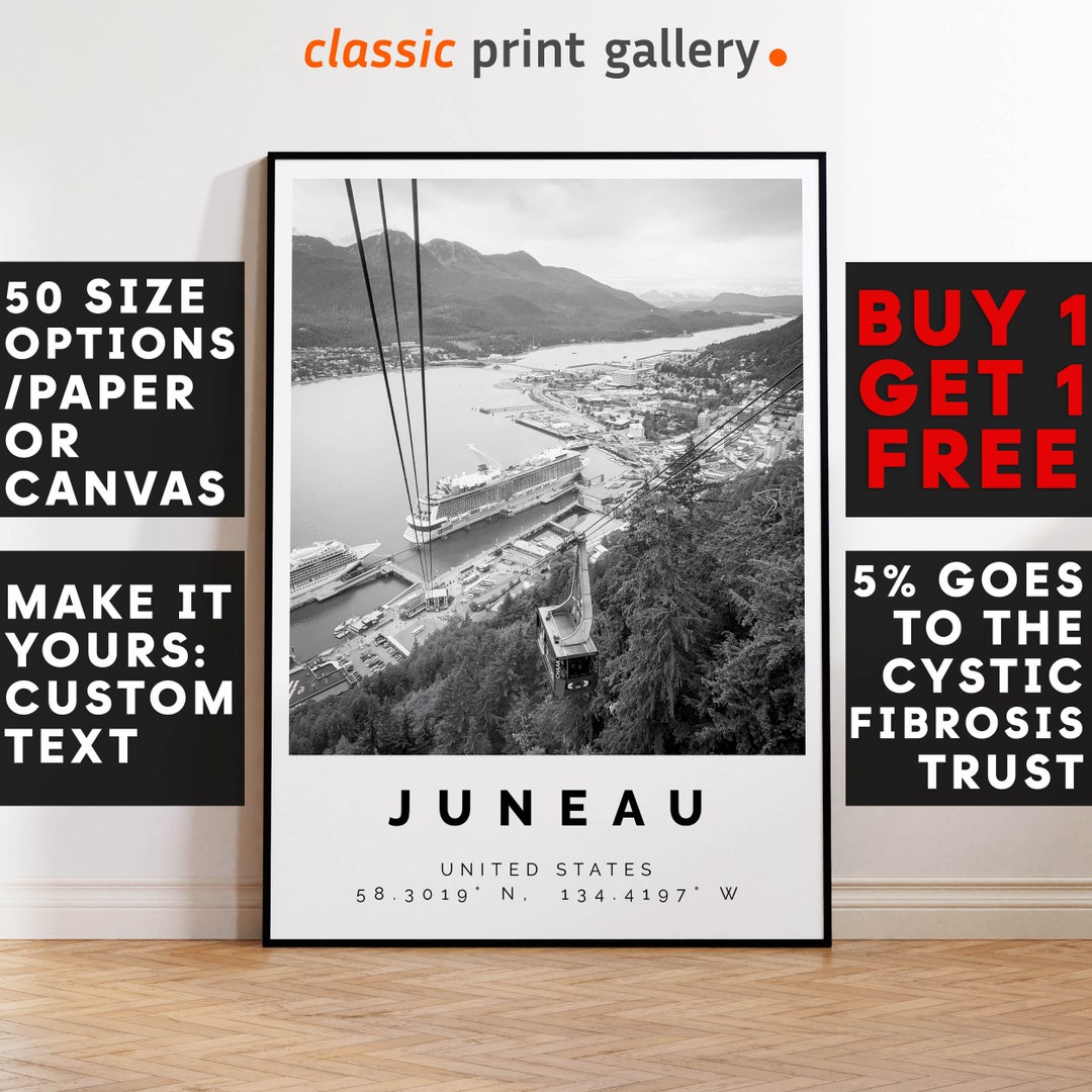 Juneau Poster Black and White Print, Juneau Wall Art, Juneau Travel