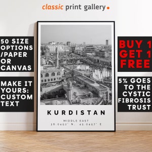 Kurdistan Poster Black and White Print, Kurdistan Wall Art, Kurdistan Travel Poster, Kurdistan Photo Print, Middle East,5373