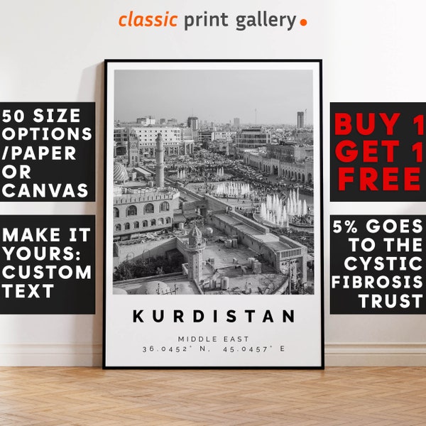 Kurdistan Poster Black and White Print, Kurdistan Wall Art, Kurdistan Travel Poster, Kurdistan Photo Print, Middle East,5373